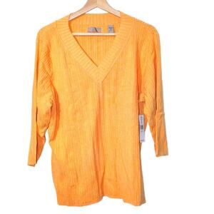 NWT i.e. Woman 2X  Orange Silk Blend V-Neck 3/4 Sleeve Sweater [0011]